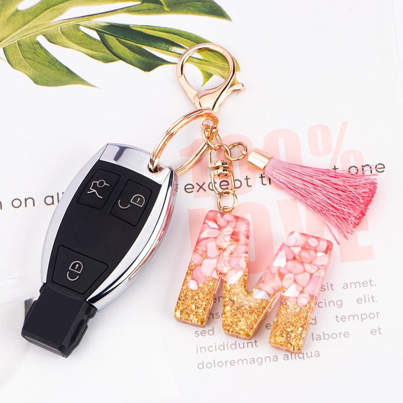 Suweibuke Cute Pink Key Chains for Women Girls, Initial Letter Keychains with Tassel, Charms for Key Purse Handbags Backpacks - Image 3